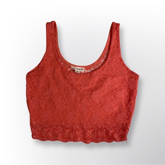 Cropped Lacy Tank Top, Pink-Orange, Small - Picture 1 of 5